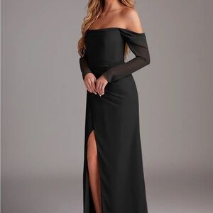 Black Mermaid Long Sleeve Chiffon Dress
